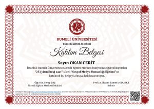 Rumeli Üniversitesi Sosyal medya Uzmanı Sertifikası